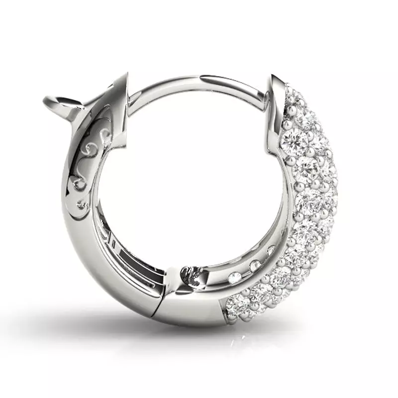 14K White Gold Five Row Lab Diamond Pavé Huggie Earrings